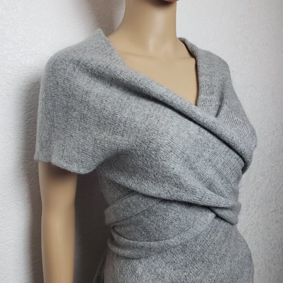 Benetton Wool Asymmetrical Wrap Sweater Gray Small Italy - Picture 3 of 7